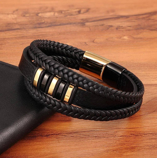 Niki | Men's Braided Leather Bracelet with Metal Accents