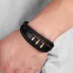 Niki | Men's Braided Leather Bracelet with Metal Accents