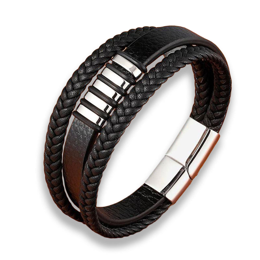 Niki | Men's Braided Leather Bracelet with Metal Accents