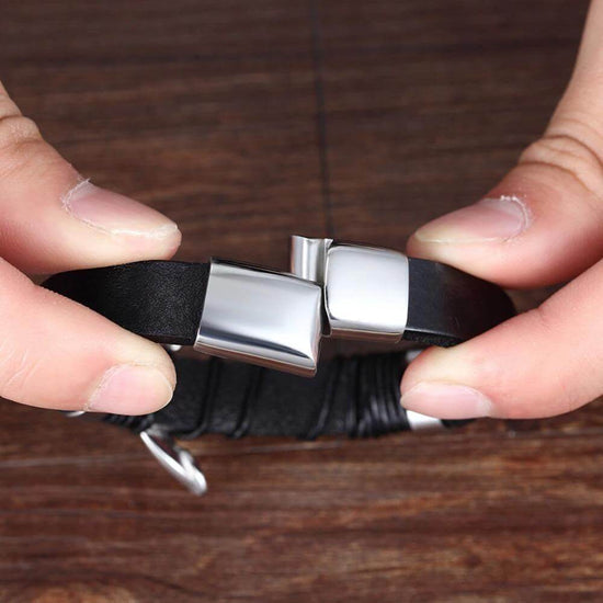 Niki | Men's Braided Leather Bracelet with Metal Accents