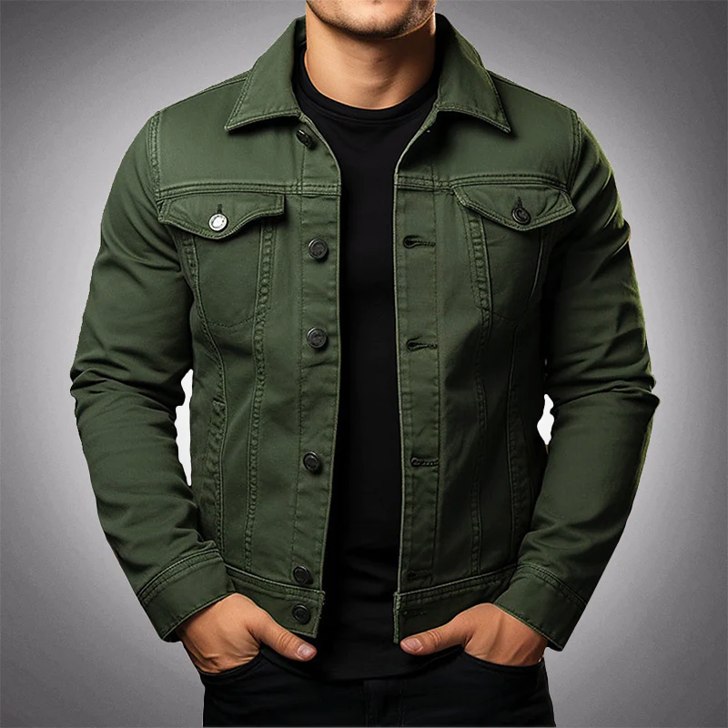 Men's Button-Up Denim Jacket with Collar