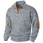 Men's Button Neck Sweatshirt with Suede Patch Details