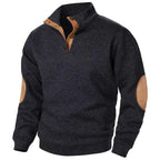 Men's Button Neck Sweatshirt with Suede Patch Details