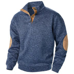 Men's Button Neck Sweatshirt with Suede Patch Details