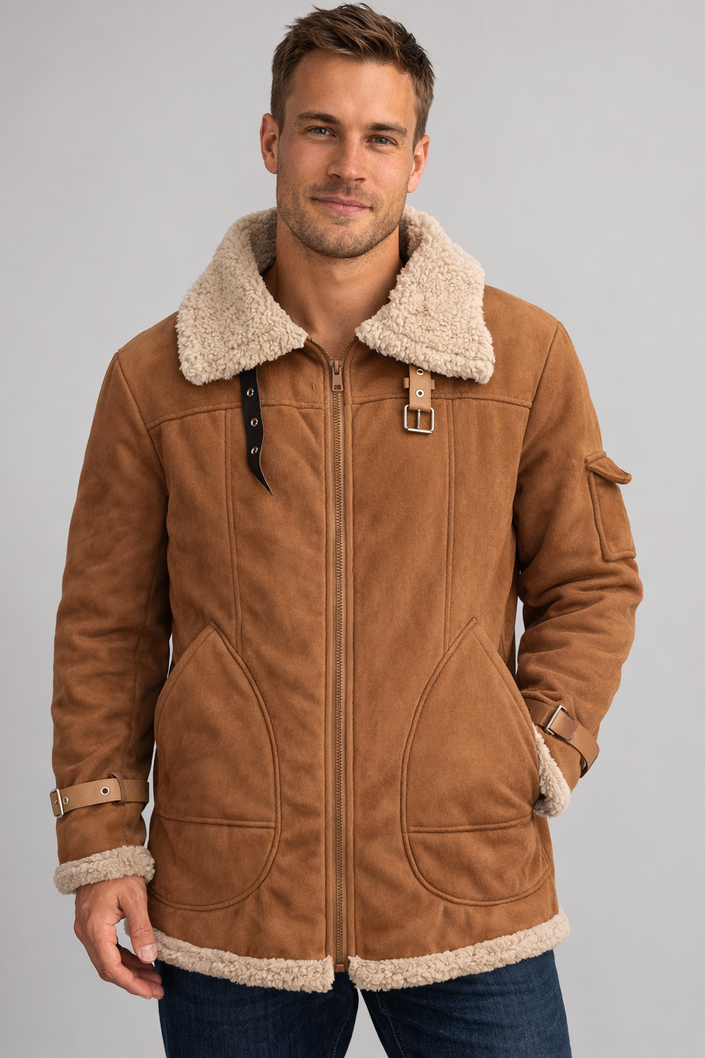 Men's Cozy Shearling Lined Aviator Jacket