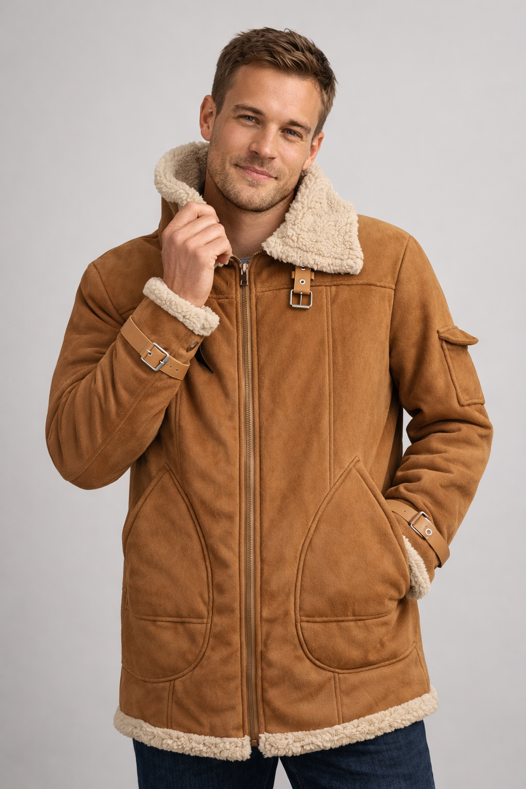 Men's Cozy Shearling Lined Aviator Jacket