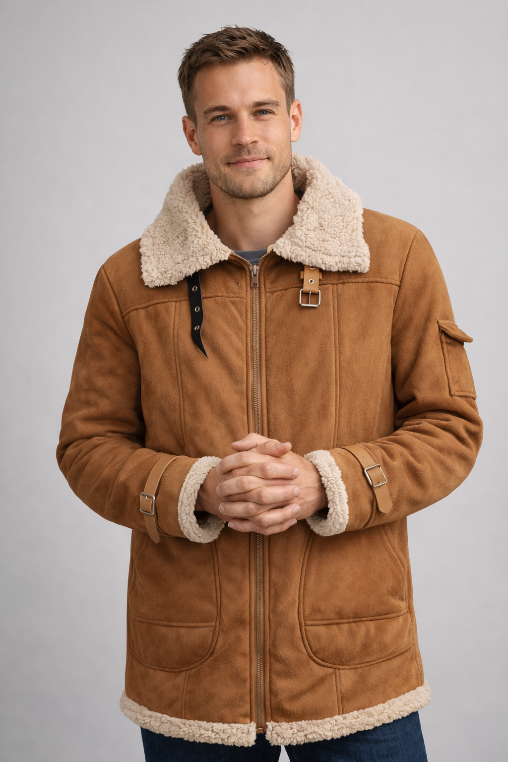 Men's Cozy Shearling Lined Aviator Jacket