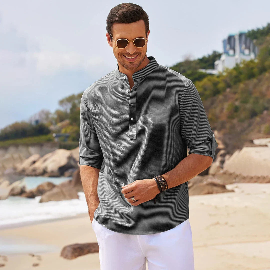 Comfortable Band Collar Waffle Shirt
