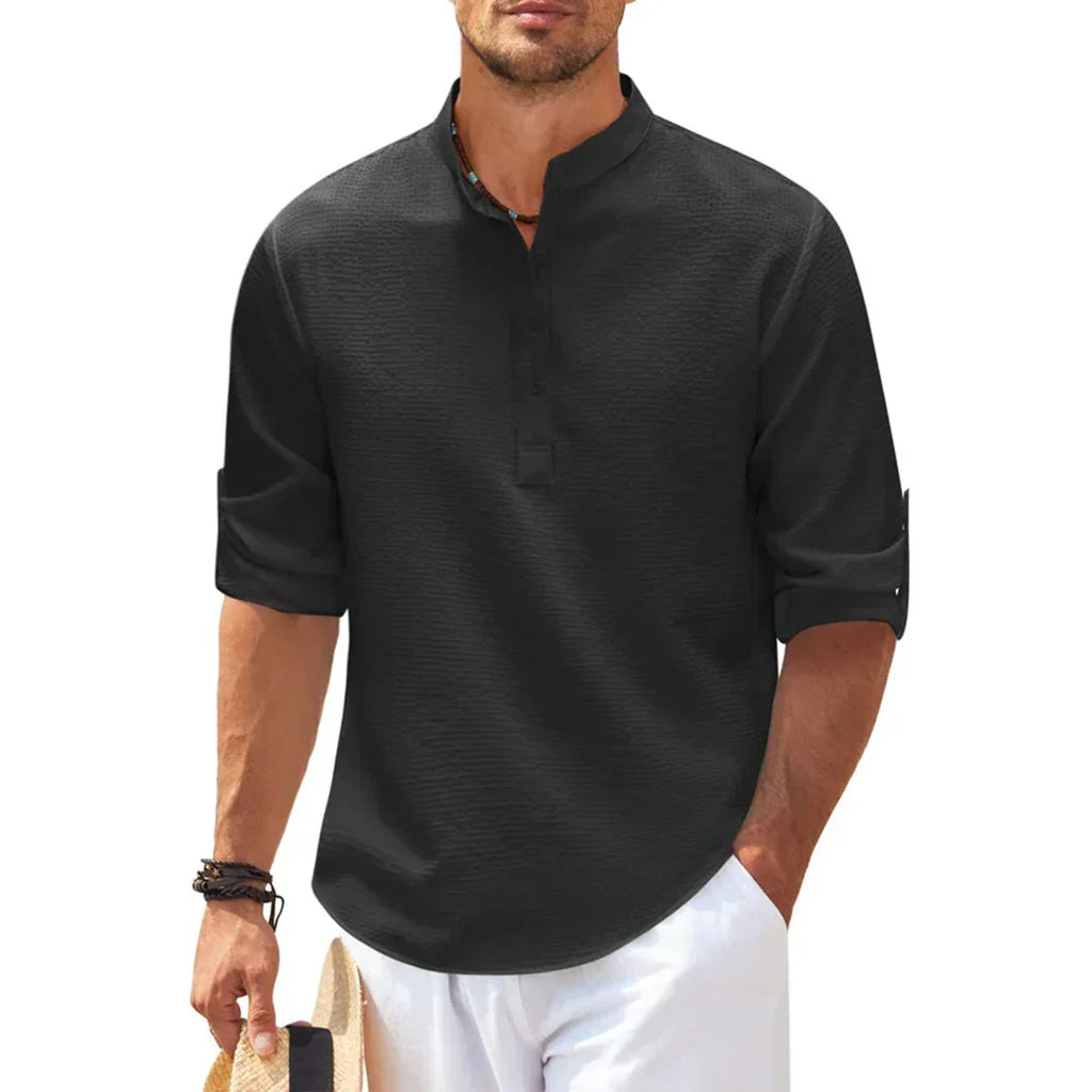 Comfortable Band Collar Waffle Shirt