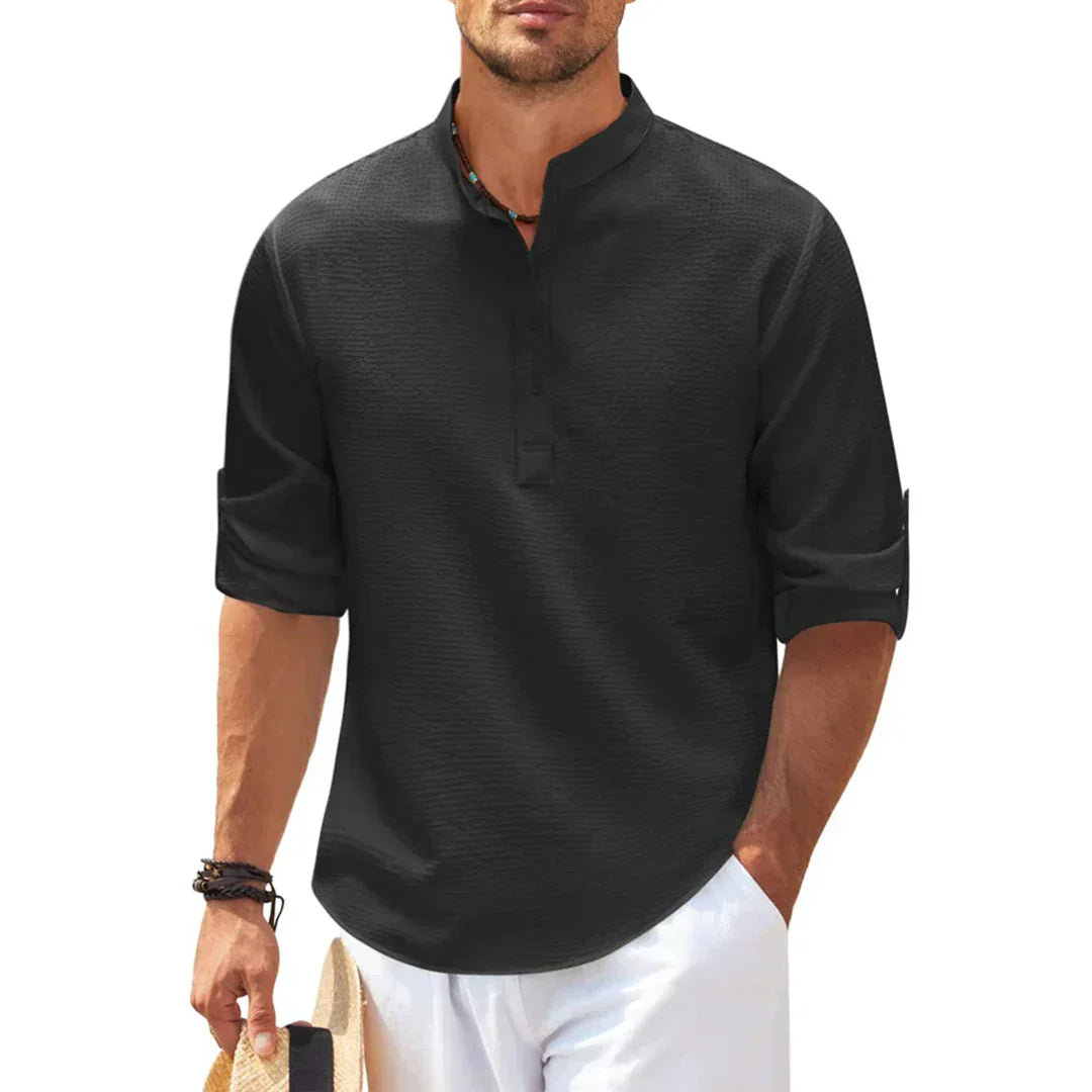 Comfortable Band Collar Waffle Shirt