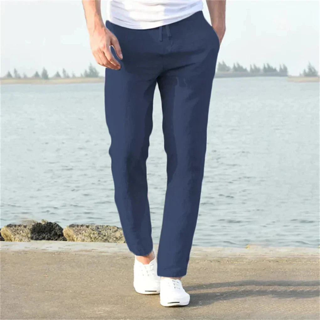 Men's Linen Blend Casual Drawstring Pants