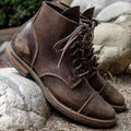 Distressed Leather Lace-Up Ankle Boots