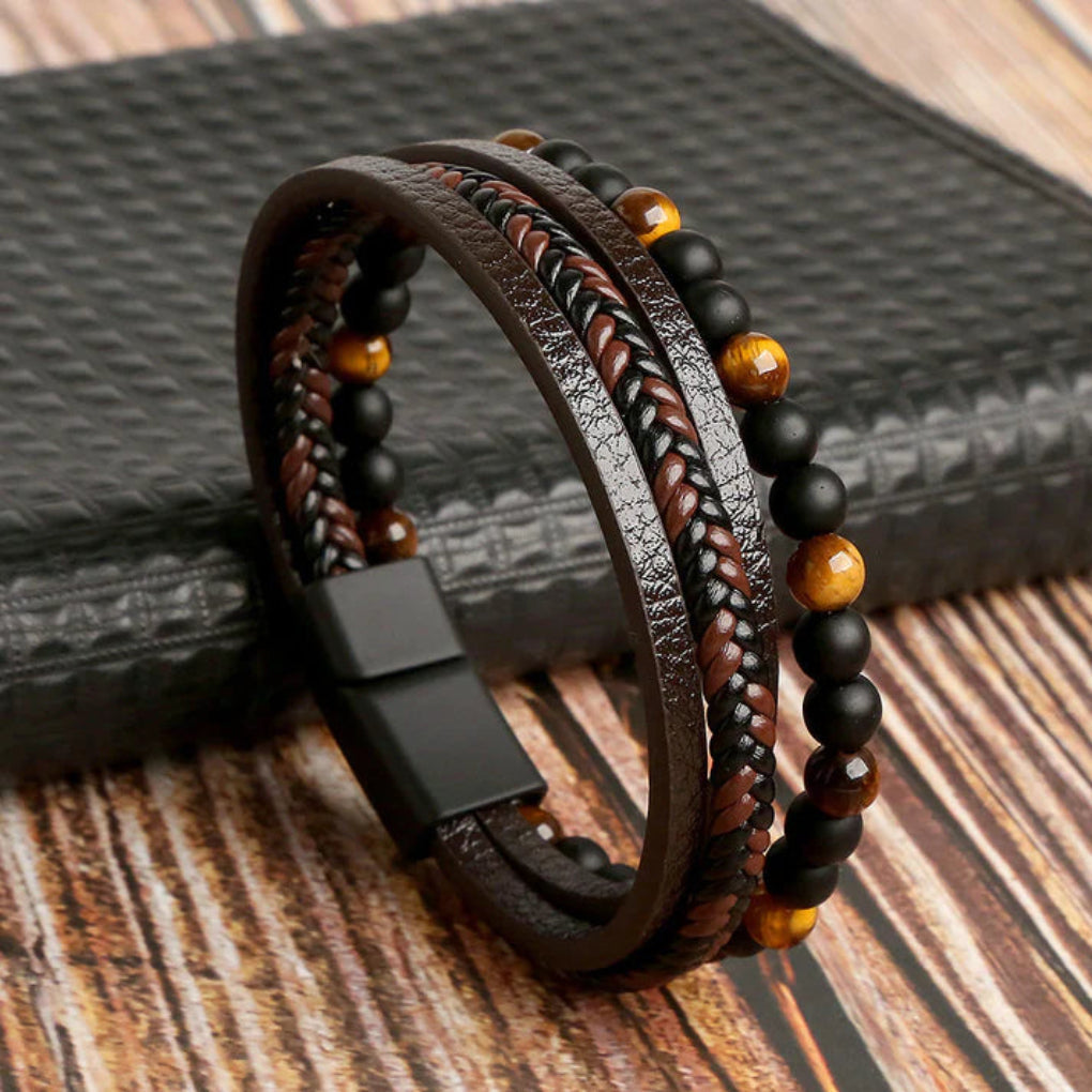Niki | Men's Braided Leather & Stone Magnetic Bracelet