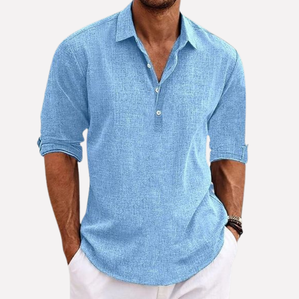 Men's Breathable Linen Blend Collared Shirt