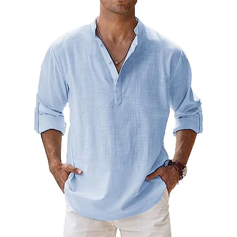 Niki | Men's Cotton Blend Banded Collar Shirt