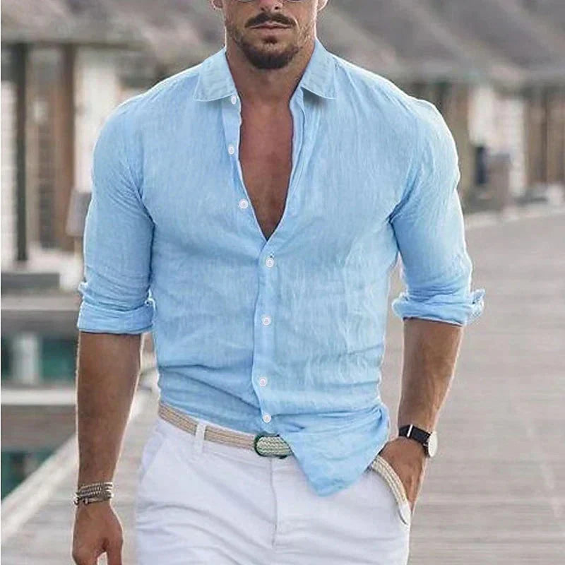 Men's Breathable Linen Button-Up Shirt