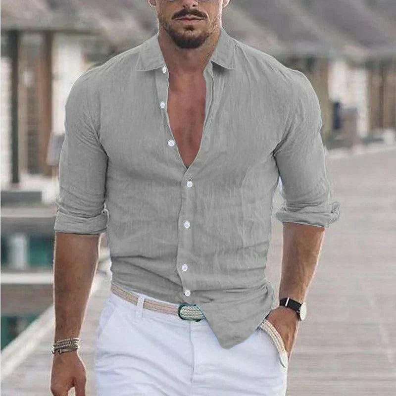 Men's Breathable Linen Button-Up Shirt