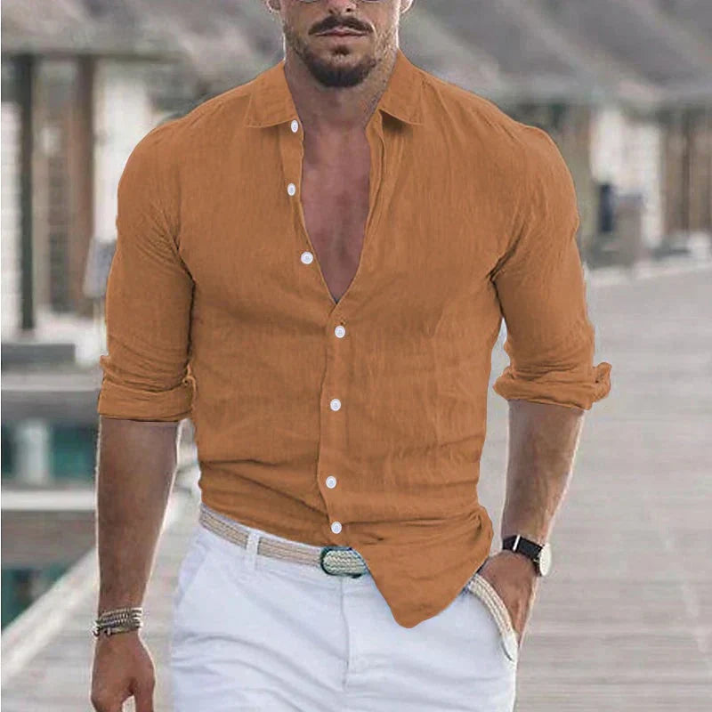 Men's Breathable Linen Button-Up Shirt