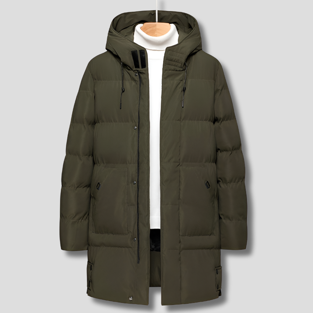 Men's Insulated Long Puffer Coat with Hood