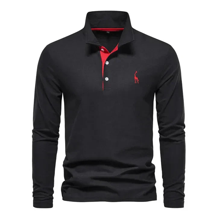 Long Sleeve Polo with Subtle Embroidery