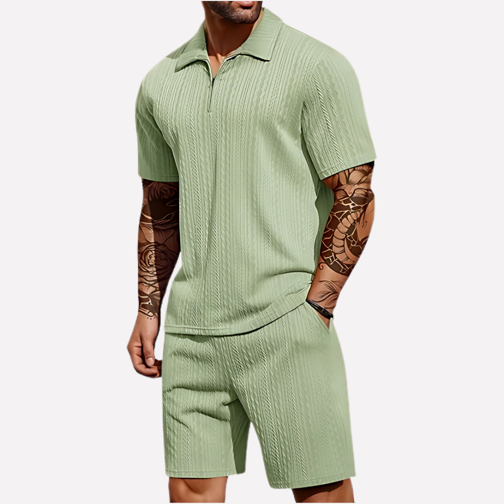 Men's Relaxed Textured Quarter-Zip Set