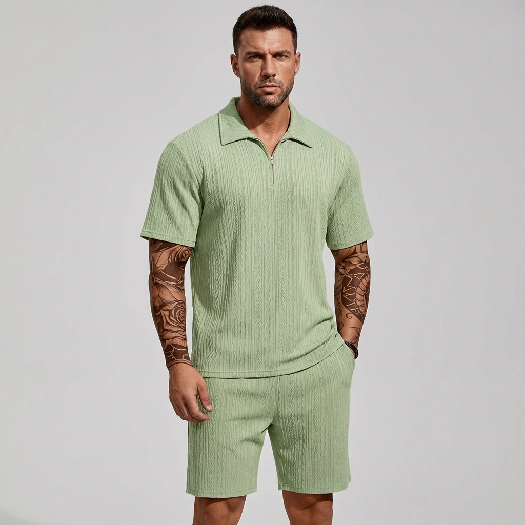 Men's Relaxed Textured Quarter-Zip Set