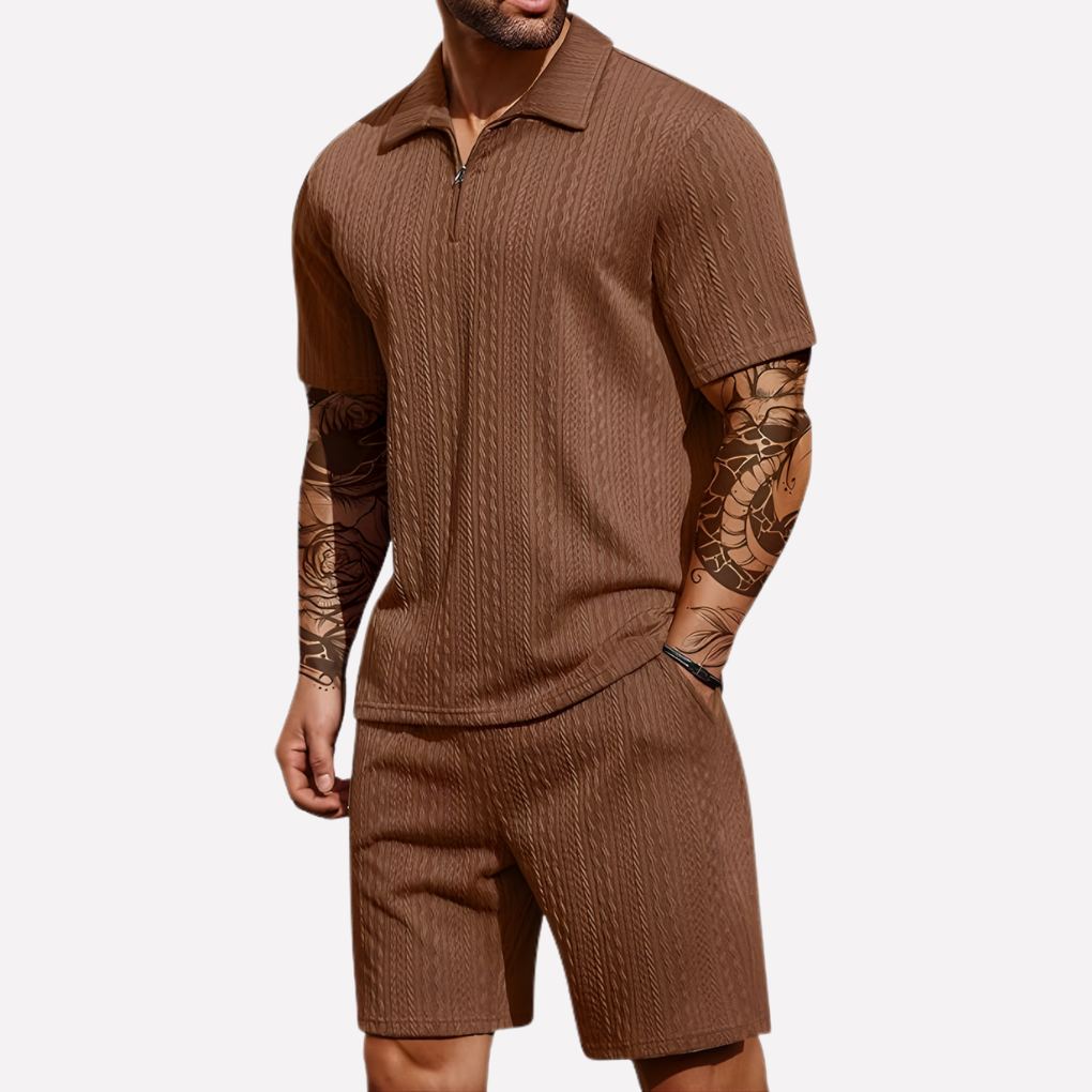 Men's Relaxed Textured Quarter-Zip Set