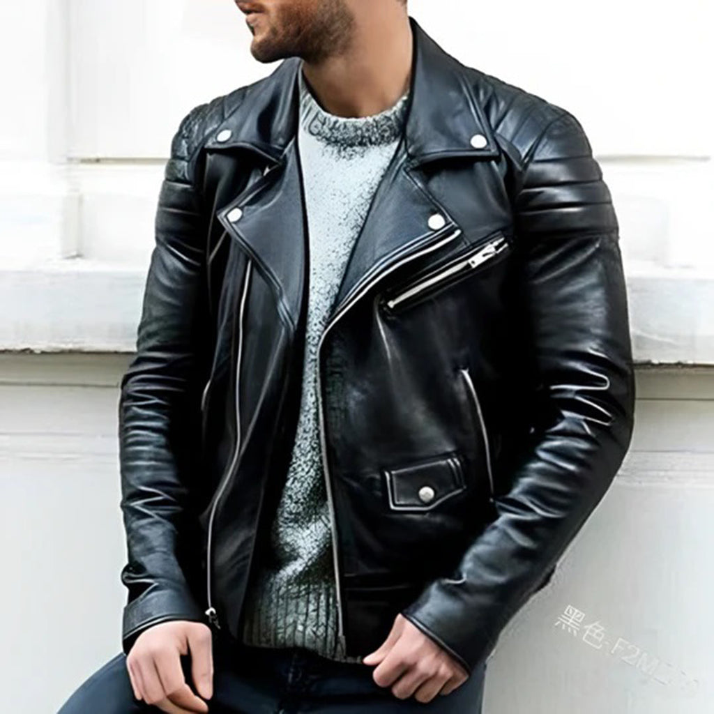 Men's Quilted Genuine Leather Biker Jacket