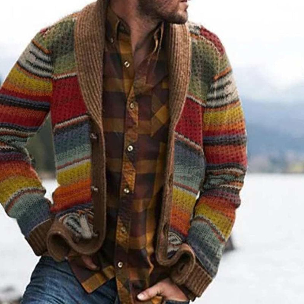 Men's Knit Cardigan with Shawl Collar