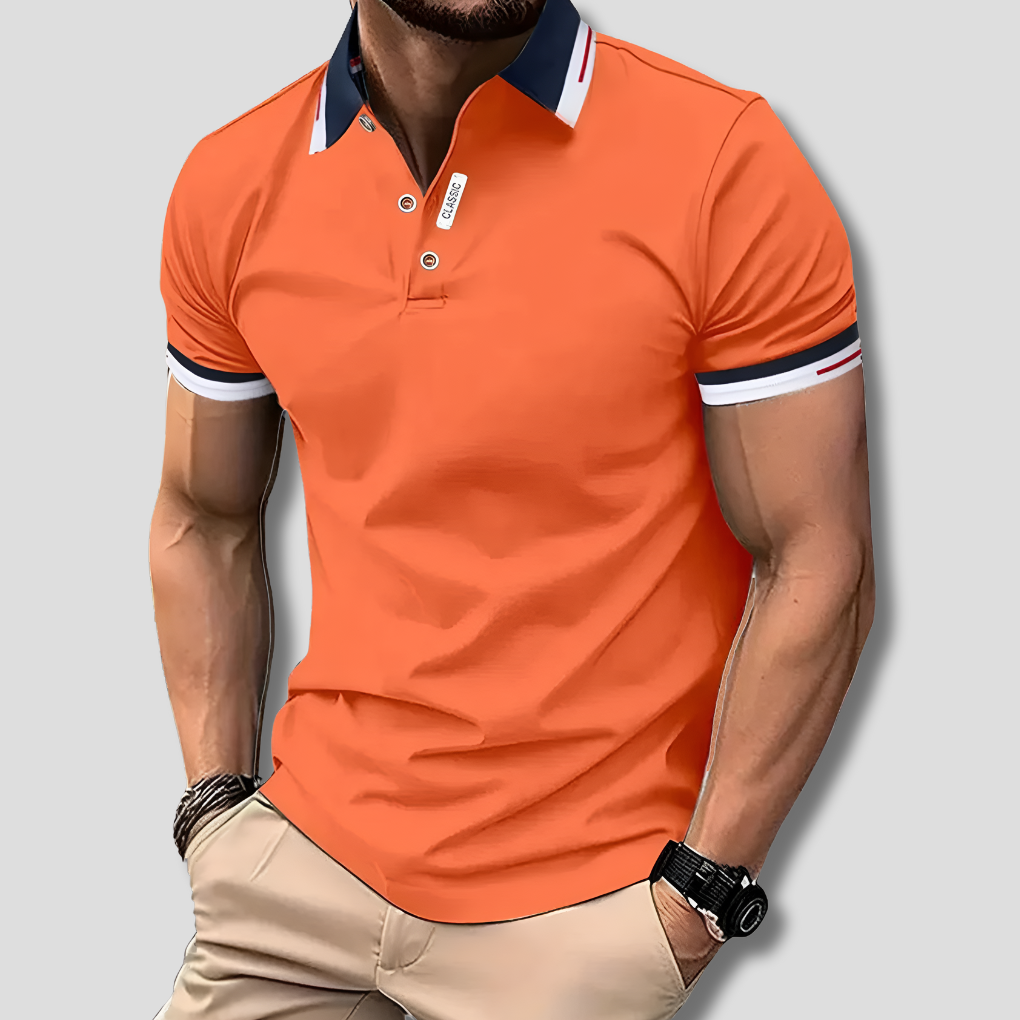 Men's Striped Collar Short Sleeve Polo