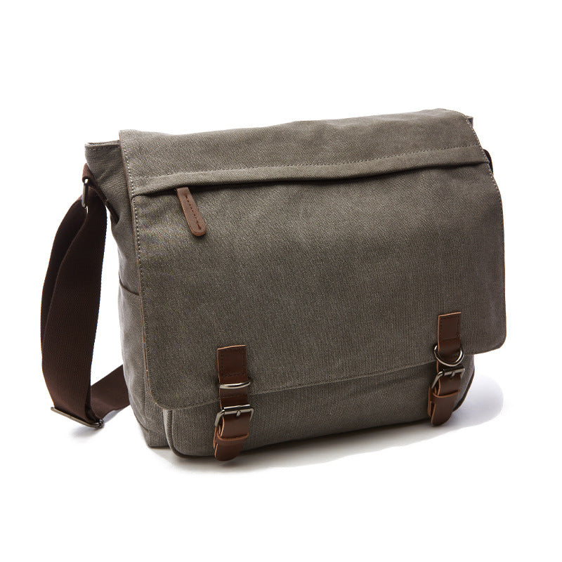 Men's Shoulder Bag with Flap and Buckles