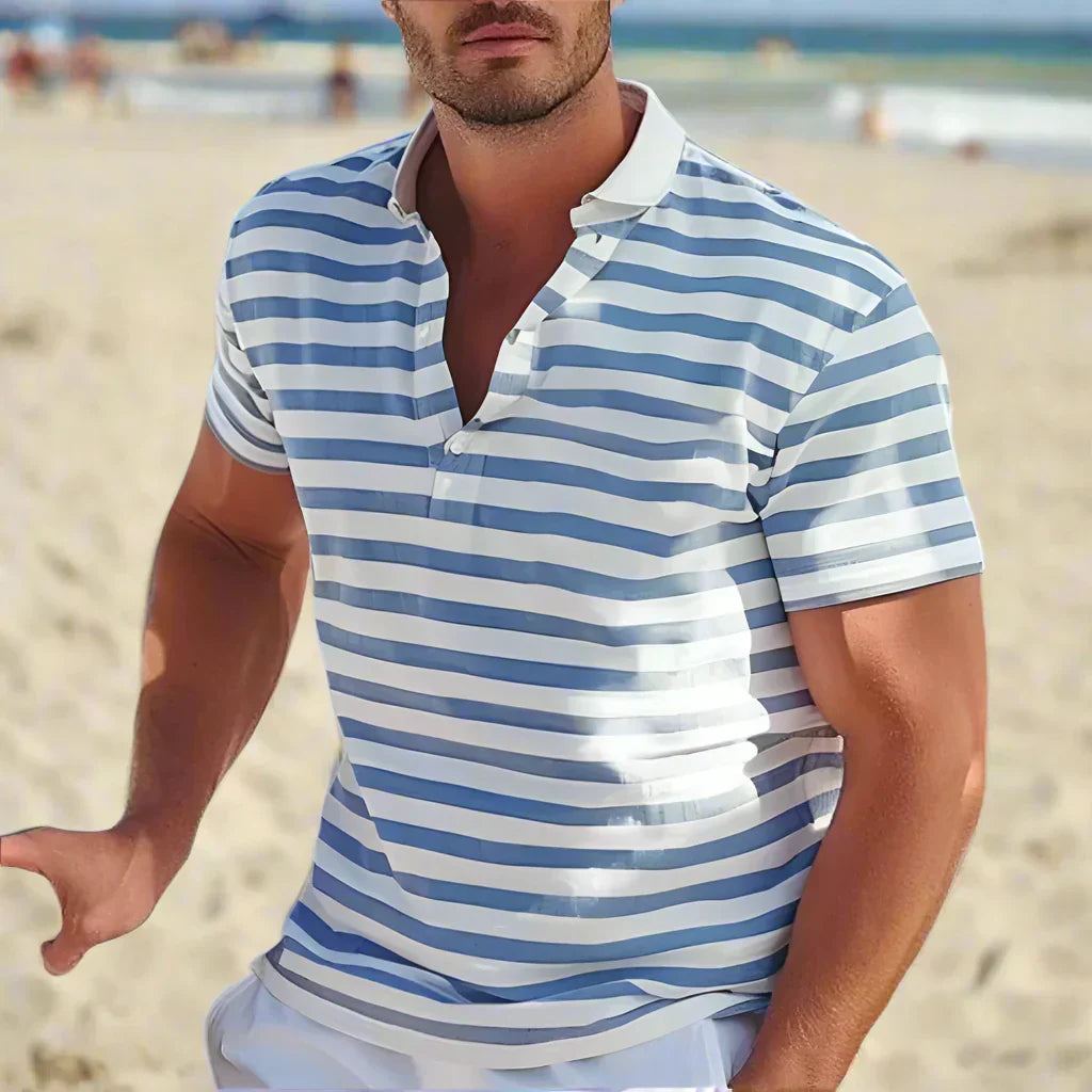 Men's Casual Striped Short Sleeve Polo Shirt