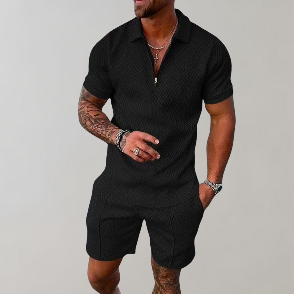 Men's Geometric Patterned Polo & Shorts Outfit