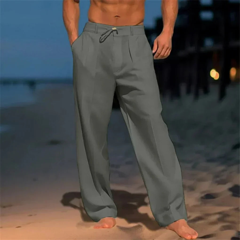 Men's Linen Drawstring Trousers - Relaxed Fit