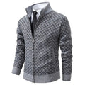 Geometric Zip-Front Knit Cardigan Sweater