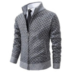 Geometric Zip-Front Knit Cardigan Sweater