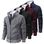 Geometric Zip-Front Knit Cardigan Sweater