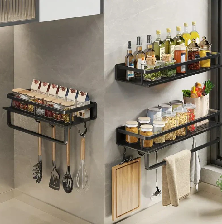 Niki | Metal Wall Shelf for Kitchen | Space-Saving Storage | Black