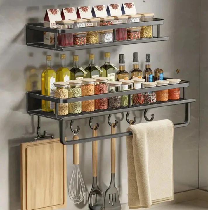 Niki | Metal Wall Shelf for Kitchen | Space-Saving Storage | Black