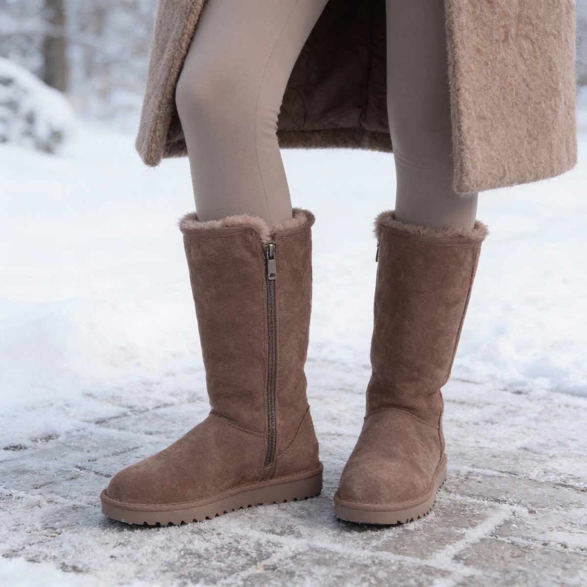Niki | Nina | Waterproof Suede Boots with Sheepskin & Side Zip