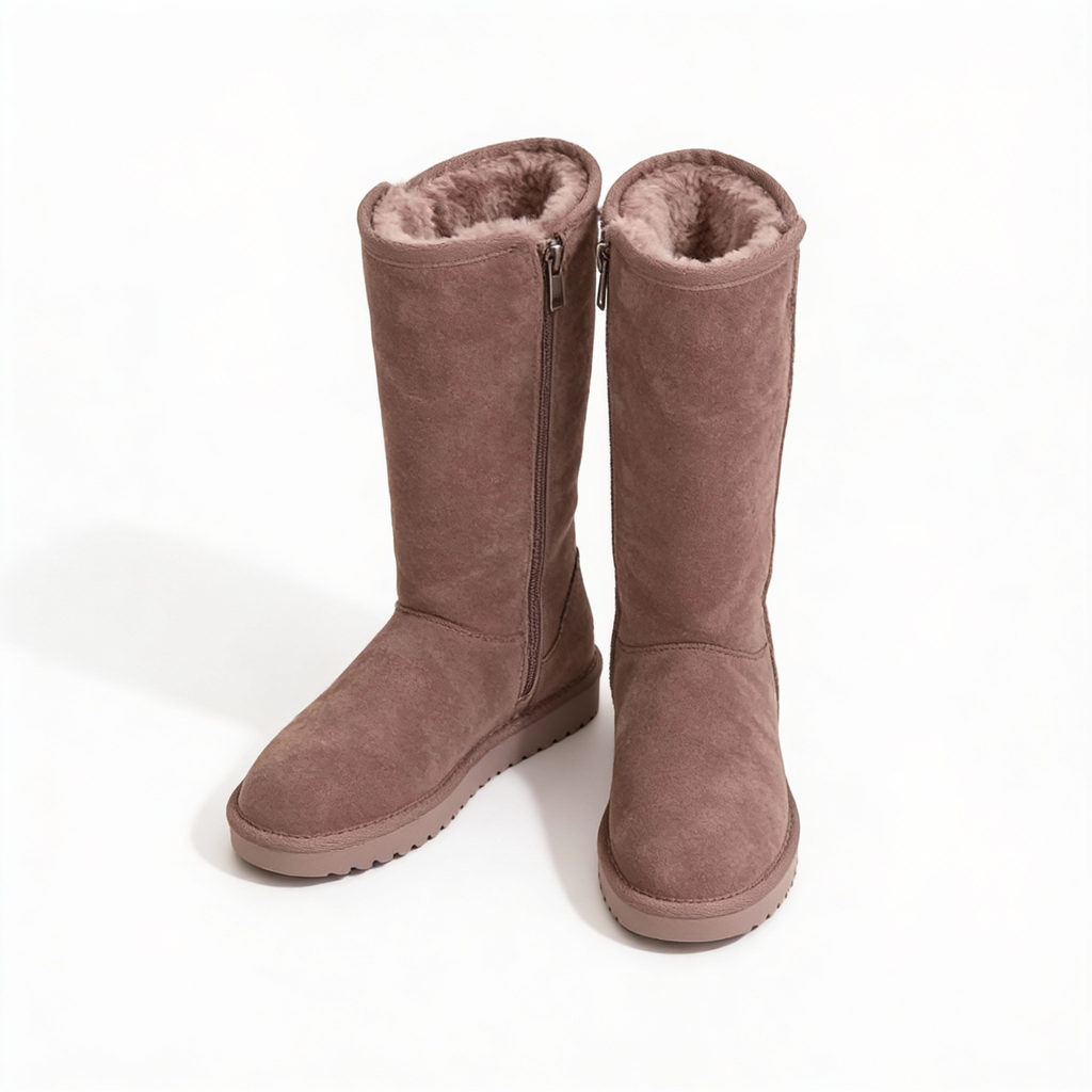 Niki | Nina | Waterproof Suede Boots with Sheepskin & Side Zip