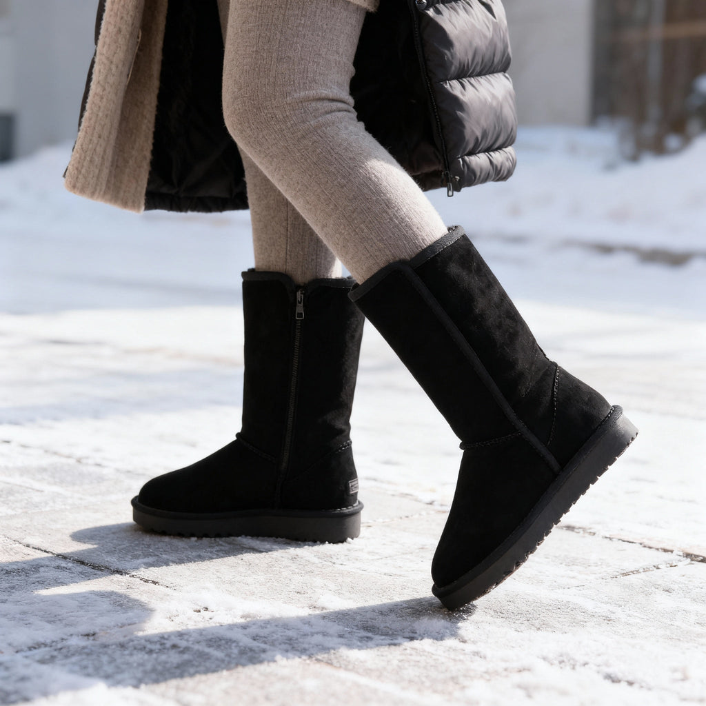 Niki | Nina | Waterproof Suede Boots with Sheepskin & Side Zip