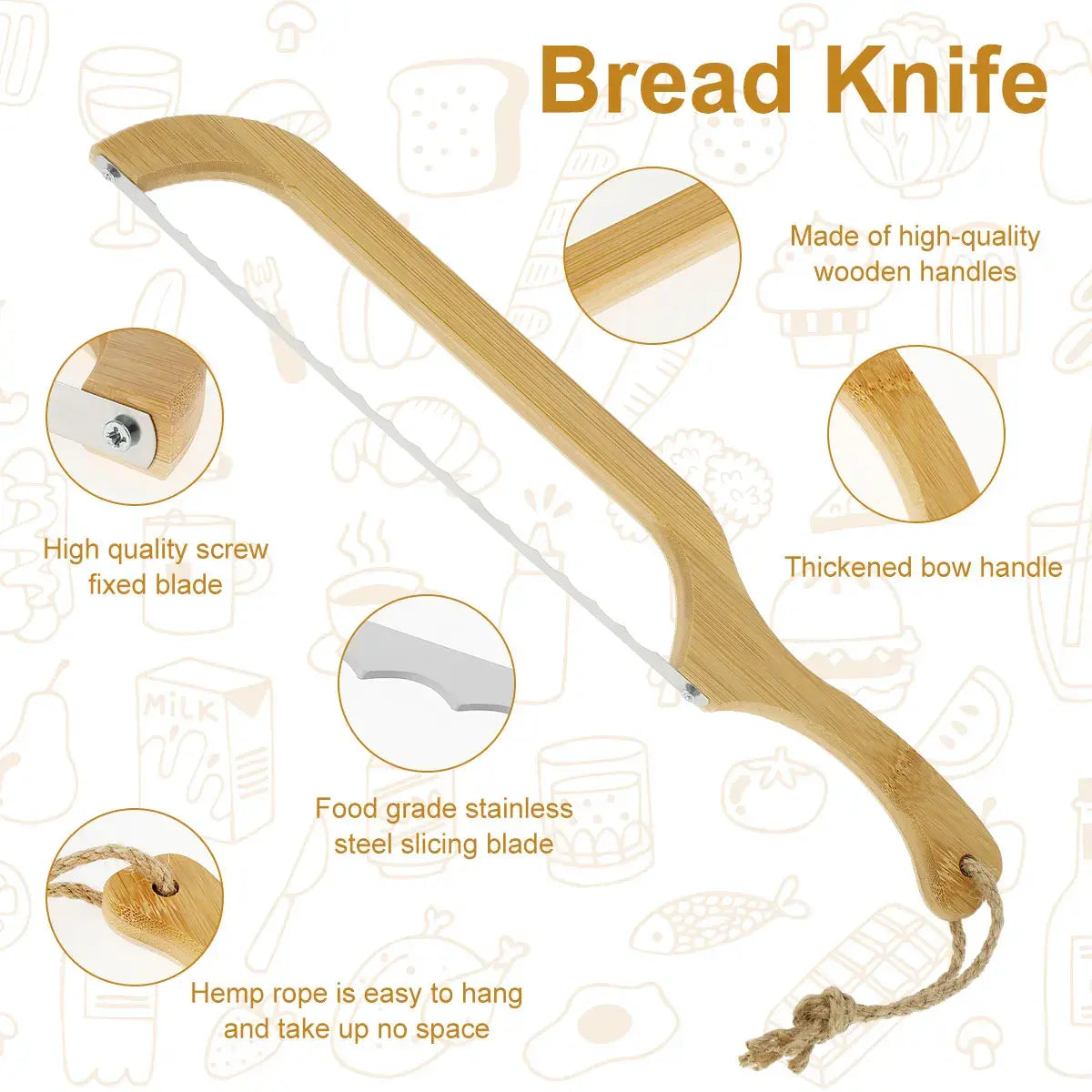 Niki | Sharp Serrated Knife for Baking with Wooden Handle