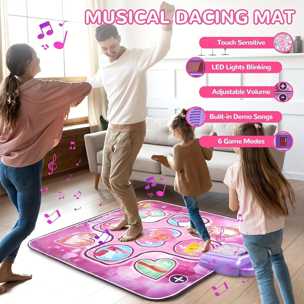 Niki | Pink Dance Mat for Kids with Scoring Function and Rhythmic Games – No TV – DanceFun Mat