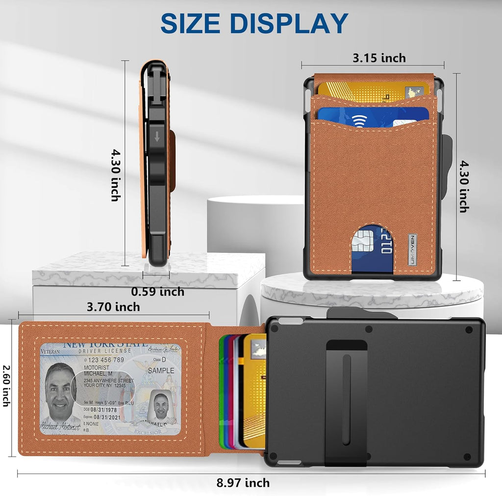 Niki | Pop Up aluminum bag Money Clip Slim Leather Slots Credit Card Holder RFID Blocking Bifold Minimalist Wallet
