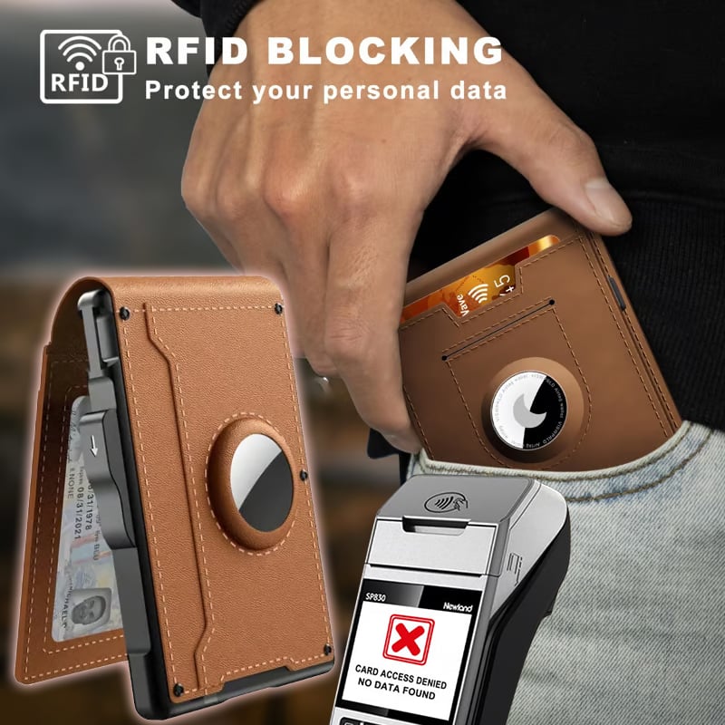 Niki | Pop Up aluminum bag Money Clip Slim Leather Slots Credit Card Holder RFID Blocking Bifold Minimalist Wallet