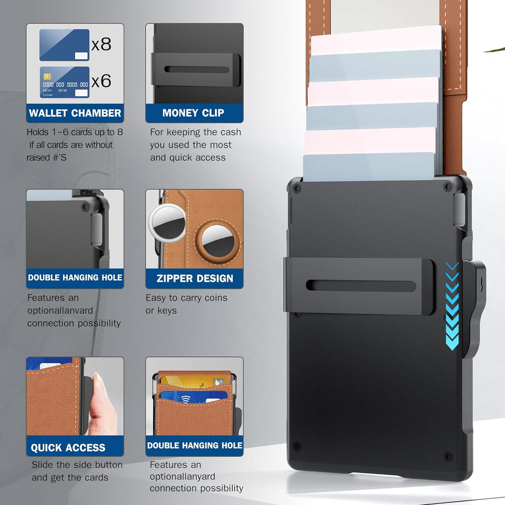 Niki | Pop Up aluminum bag Money Clip Slim Leather Slots Credit Card Holder RFID Blocking Bifold Minimalist Wallet