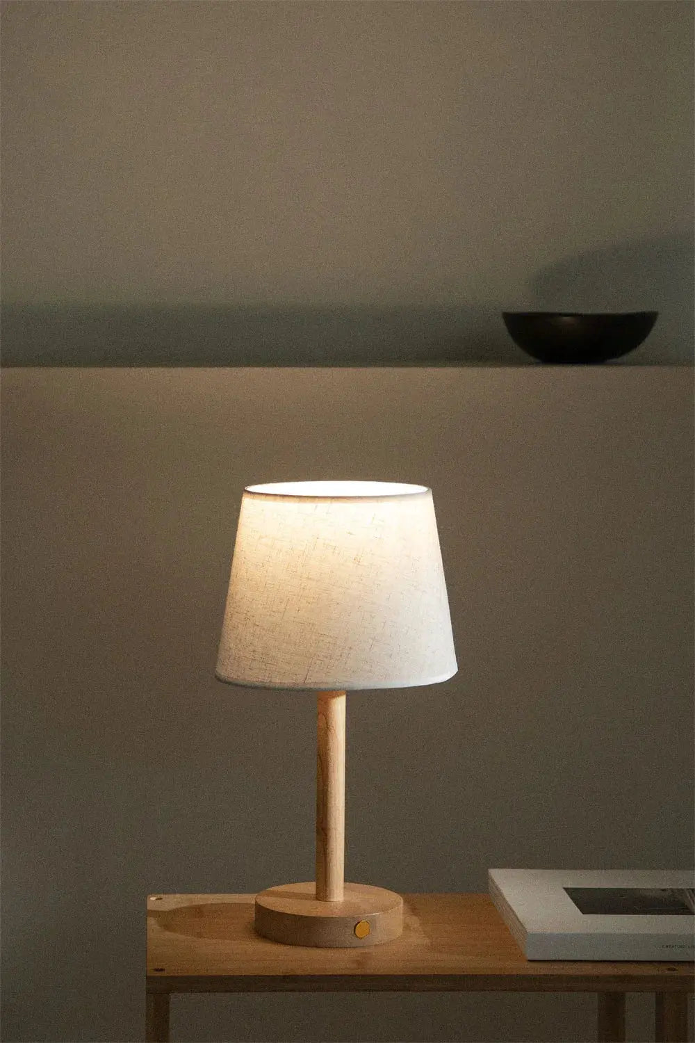Niki | Rechargeable Wooden LED Table Lamp with Fabric Shade