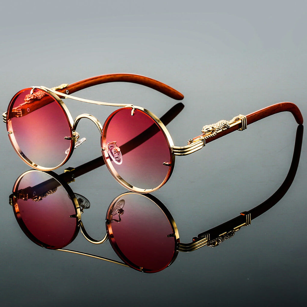 Niki | Round Frame Fashion Sunglasses with Animal Detail