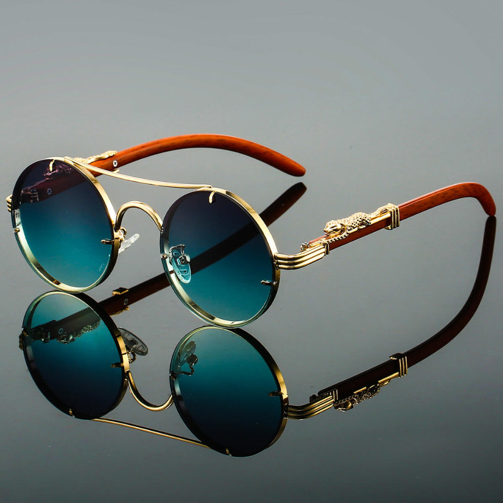 Niki | Round Frame Fashion Sunglasses with Animal Detail